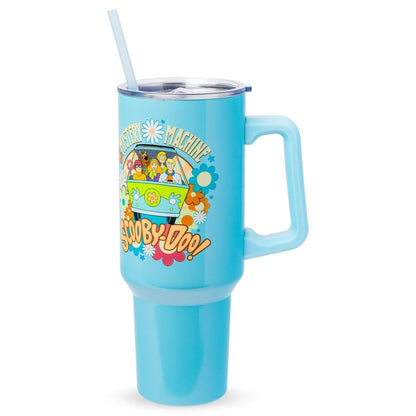 Silver Buffalo Vaso Térmico de Acero Inoxidable con Mango y Popote 40 oz - 40 Ounces - Máquina misteriosa Scooby Doo