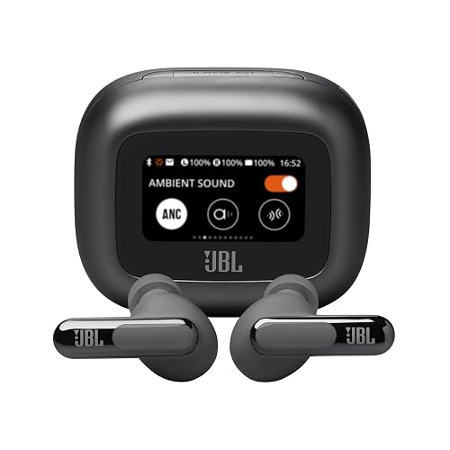 JBL Live Beam 3 Audífonos Inalámbricos NC Bluetooth, Drivers de 10mm, Reproducción 48 Horas, Pantalla Táctil - Negro