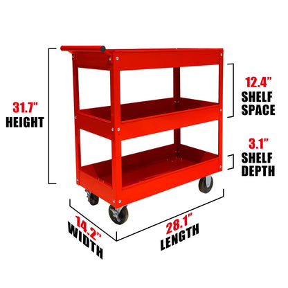 Torin APTC302B Carrito de Acero para Herramientas con 3 estantes y Capacidad de 200 Libras, Rojo