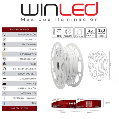 Winled WMA-020 Manguera Neón Doble LED 2835 25m Rojo 150w