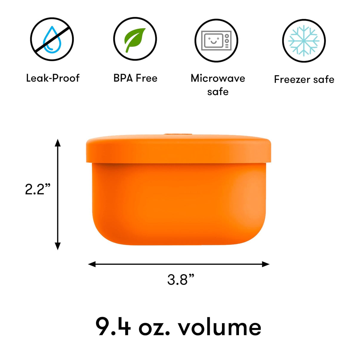 Omielife - Recipientes de silicona a prueba de fugas para aperitivos para llevar, recipientes de almacenamiento de alimentos con tapa, almuerzo escolar Bento contenedor, 9.4 onzas, Orange