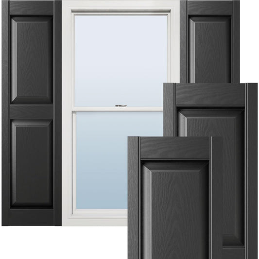 Ekena Millwork vinilo estándar dos paneles iguales con persianas elevadas, 14 3/4"W x 43"H, Negro
