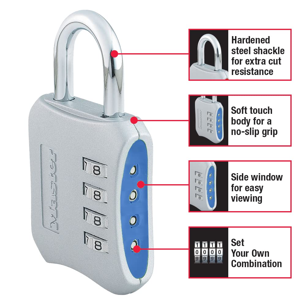 Master Lock - Cerradura de combinación reiniciable, cerradura para clóset de gimnasio y escuela, azul, paquete de 2, 653BLUE