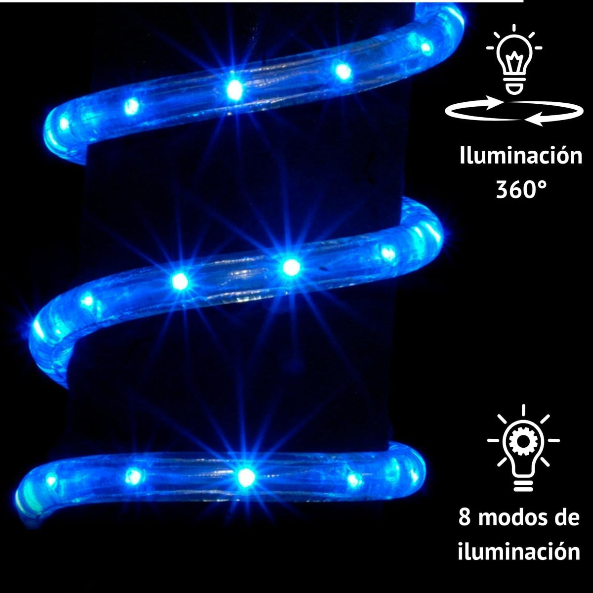 Luces Navideñas Manguera de luz led- Luces de Navidad 10M 200LED con 8 modos Manguera Transparente IP67 Impermeable Luz de Cadena para exterior (10M 200LED, Azul)