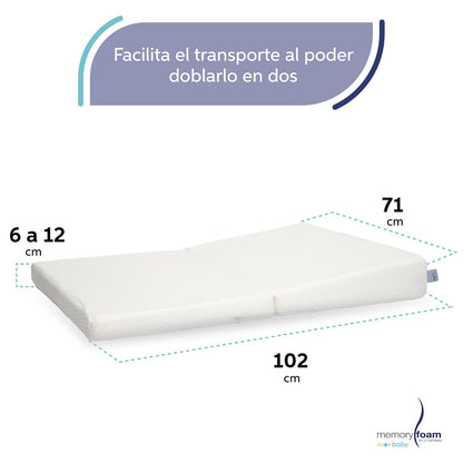 Memory Foam Baby | Colchón de Cuna de Bebé Antireflujo de Viaje Plegable - Firmeza Media - Blanco - 102 x 71 x 12 cm - Hecho de Espuma de Poliuretano