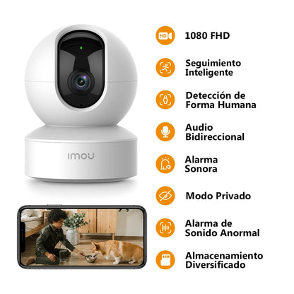 Imou IPC-DK2N Cámara de Seguridad Interior WiFi 2.4GHz con Detección Humana, Visión Nocturna Infrarroja, Alarma Sonora y Audio Bidireccional, Blanco Vigilancia Cámara