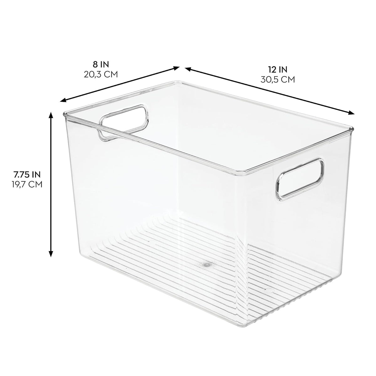 iDesign Linus - Contenedor de almacenamiento profundo de plástico sin BPA con asas, 12 x 8 x 7.7 pulgadas, transparente