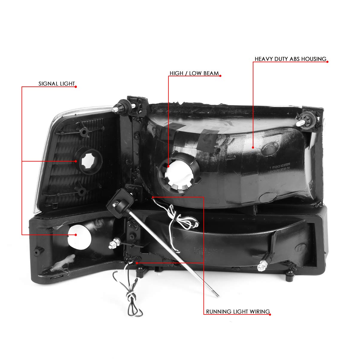 DNA Motoring Par de Faros Delanteros LED Dual para Ford F-150/F-250/F-350/Bronco 1992-1996, Negro/Transparente