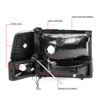 DNA Motoring Par de Faros Delanteros LED Dual para Ford F-150/F-250/F-350/Bronco 1992-1996, Negro/Transparente