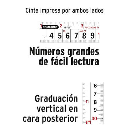 Truper FCG-10M Flexómetro compacto 10 m con grip cinta 25 mm