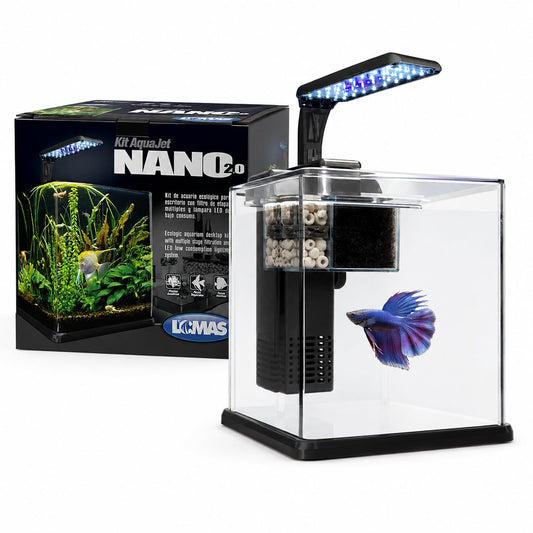 Lomas Acuario Nano Cubo 9 L con Filtro Incorporado, Lámpara LED Bajo Consumo y , Ideal para Peces Tropicales, Betas y Plantas Acuáticas, Medidas 20.5 x 23.5 x 22.5 cm
