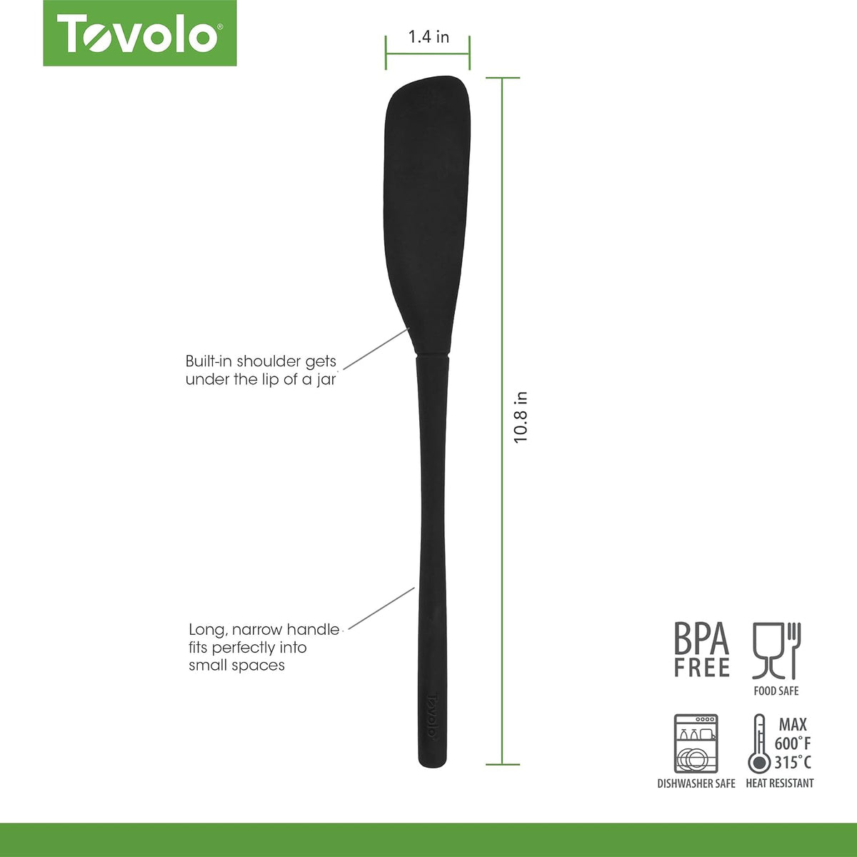 Tovolo Flex-Core - Espátula de silicona para tarro – Espátula de goma de mango largo con cabeza en ángulo para recoger y raspar, espátulas resistentes al calor para uso en cocina, apto para lavaplatos