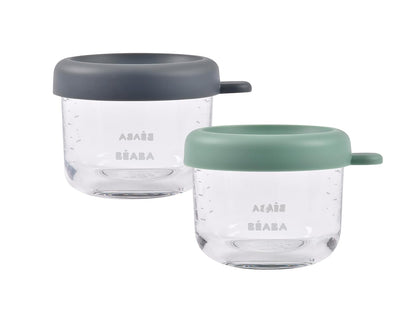 Beaba - Paquete de 2 tarros de vidrio para alimentos para bebés, aptos para congelador, esterilizador y lavavajillas, tarros de almacenamiento de alimentos para bebés de 5 onzas con tapa hermética