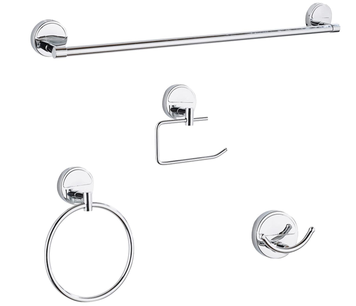 DICA, Juego de Accesorios, Acero Inoxidable, Acabado Cromo, Incluye 4 Piezas Toallero de Barra, Toallero de Argolla, Gancho y Portarollo, 3 Años de Garantía, 3000