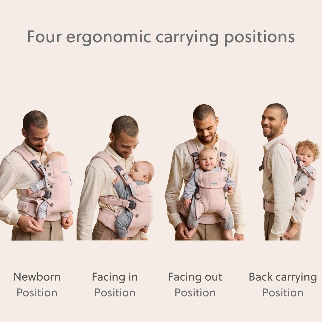 BabyBjörn Baby Carrier Harmony, Light Pink, Woven Mélange | 3-in-1 Ergonomic Baby Carrier; Newborn, Facing-in, Outward-Facing, and Back Carrying Positions Supported (7-40 lbs), Newborn to Toddler