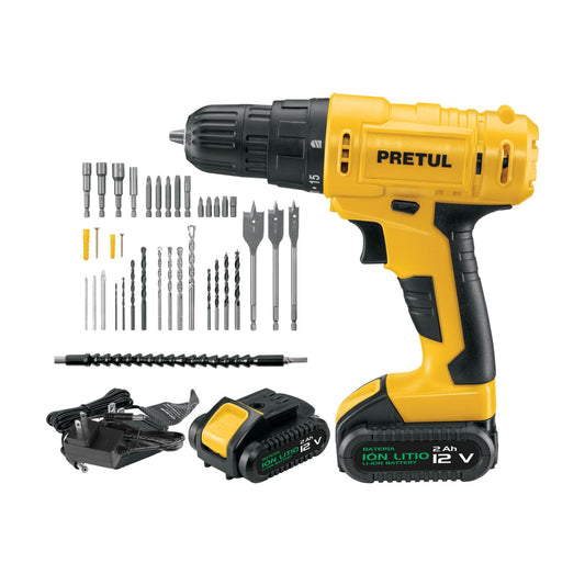 PRETUL TALI-12PK2, Kit taladro/destornillador 3/8", 12V con 33 accesorios