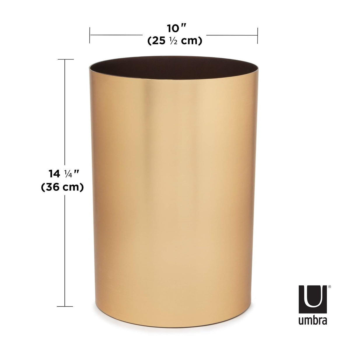 Umbra Metalla Bote de Basura Moderno de Metal con Tapa, Ideal para Oficina y Recámara, 17L, Dorado