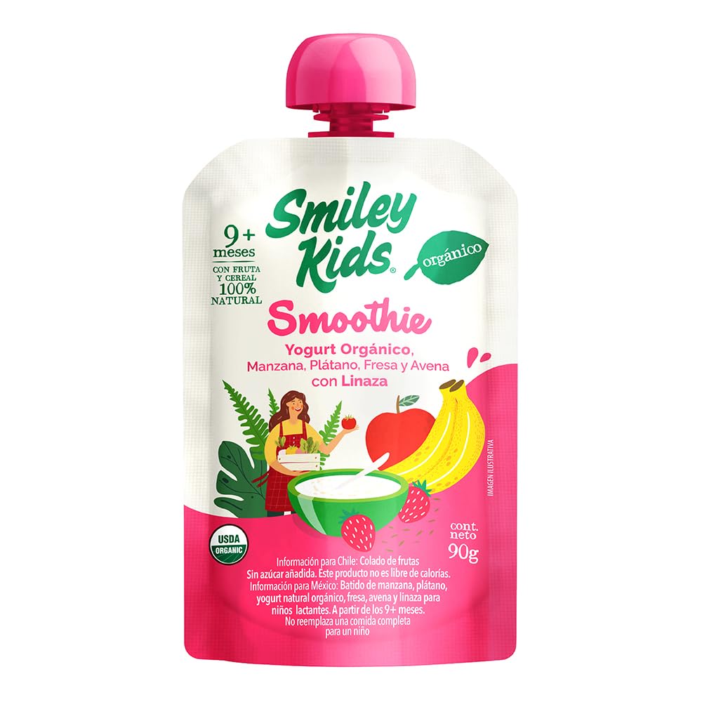 Smiley Kids Caja/18 Papillas Organica Mix Smoothie yogurt + Smoothie coco + Papilla pera-plátano