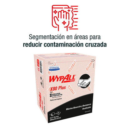 Kimberly-Clark Professional, Wypall X80 Plus color rojo, 30 wipers por paquete, 10 paquetes por corrugado, wiper con grabado
