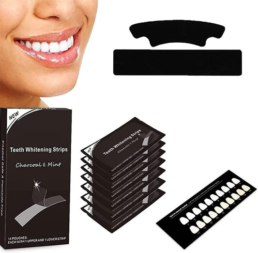 Smile Stains-gone Strips, Tiras blanqueadoras de dientes, Adhesivo dental de carbón activado por dientes, Elimina rápida y eficazmente las manchas de café, té, fumar y vino (14 Pairs)