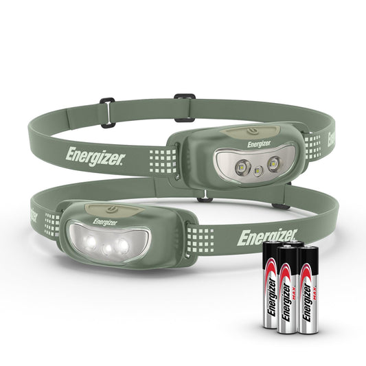 Energizer Universal+ - Faros delanteros LED (2 unidades), IPX4 resistentes al agua, luz de cabeza brillante para exteriores, camping, correr, tormenta, luz LED de supervivencia para emergencias