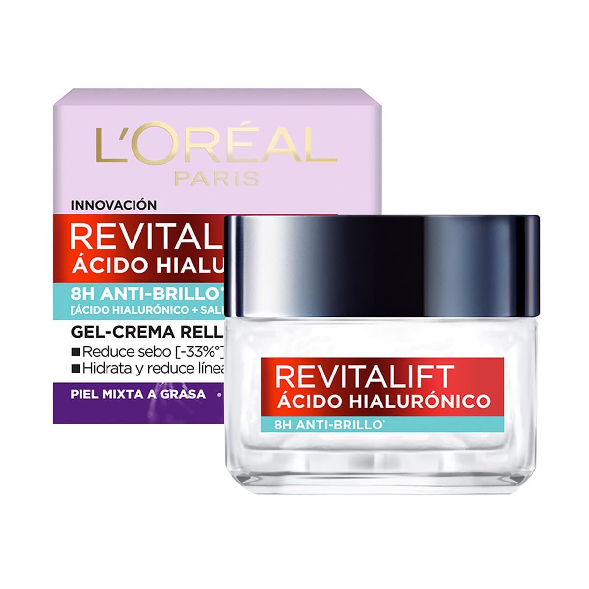 L'Oréal Paris Gel Crema Facial Rellenador Anti Brillo Revitalift Ácido Hialurónico, 50 ml