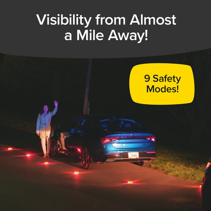 Lizard Flare 6 Pack Flameless Roadside Emergency Light, AS-SEEN-ON-TV, 360° of Visibility, 9 Safety Modes with 15 High-Intensity LEDs, Hook,Hang or Stand, Built-in Flashlight, Green, 6 In.