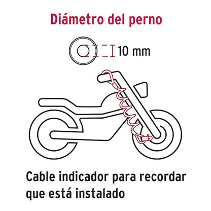 Hermex CB-100 Candado para disco de motocicleta, perno de 10 mm, Hermex