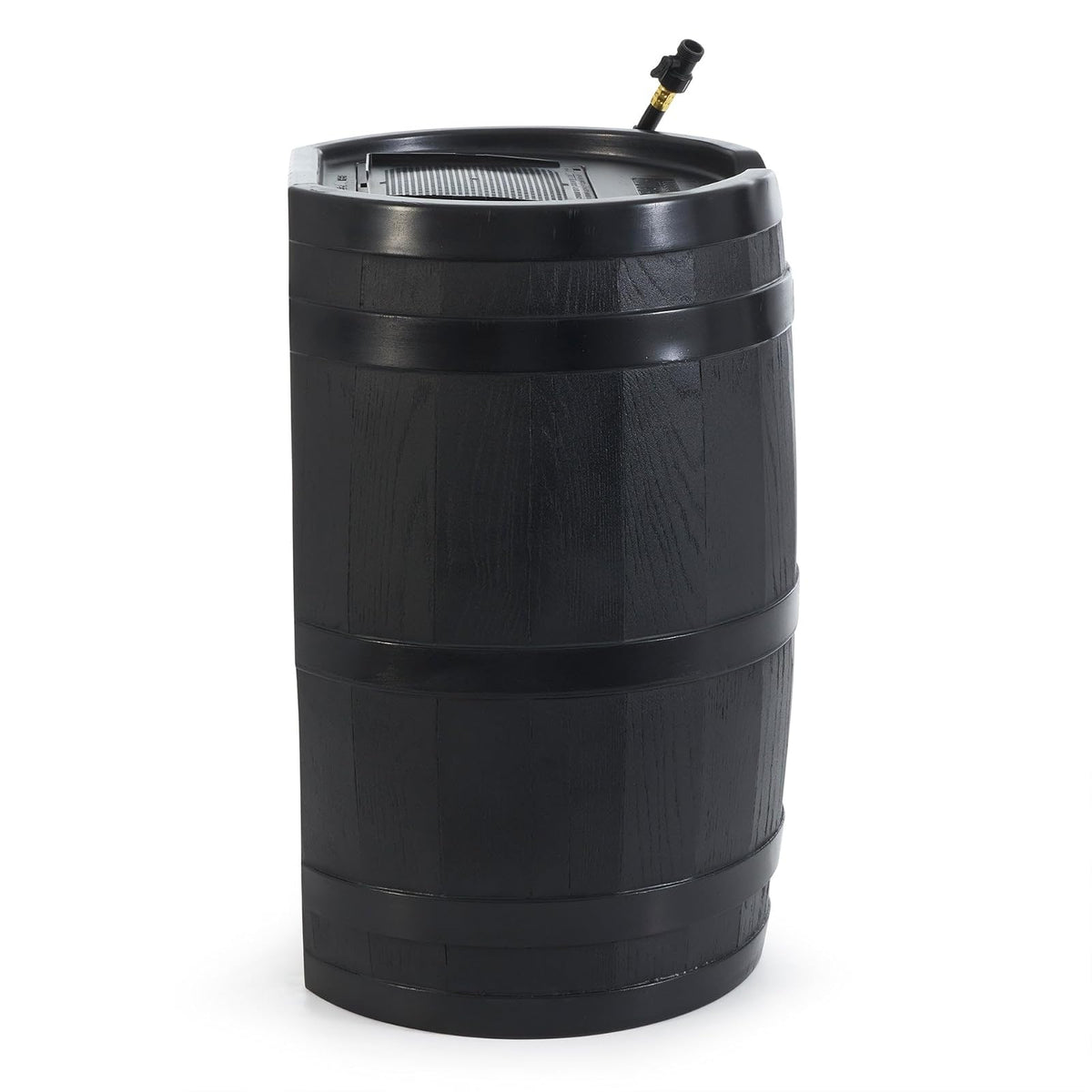FCMP RC45-BLK - Barril de lluvia para exteriores (45 galones), barril de agua con parte trasera plana para regar plantas al aire última intervensión, jardines y paisajes, color negro