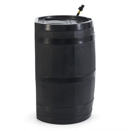FCMP RC45-BLK - Barril de lluvia para exteriores (45 galones), barril de agua con parte trasera plana para regar plantas al aire última intervensión, jardines y paisajes, color negro