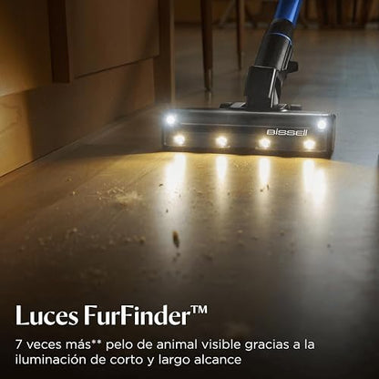 Bissell PowerClean FurFinder - Aspiradora inalámbrica de 200 W con Rollo de Cepillo para Polvo sin enredos, succión Fuerte, batería extraíble, Montaje en Pared, Herramienta de tapicería y Faros