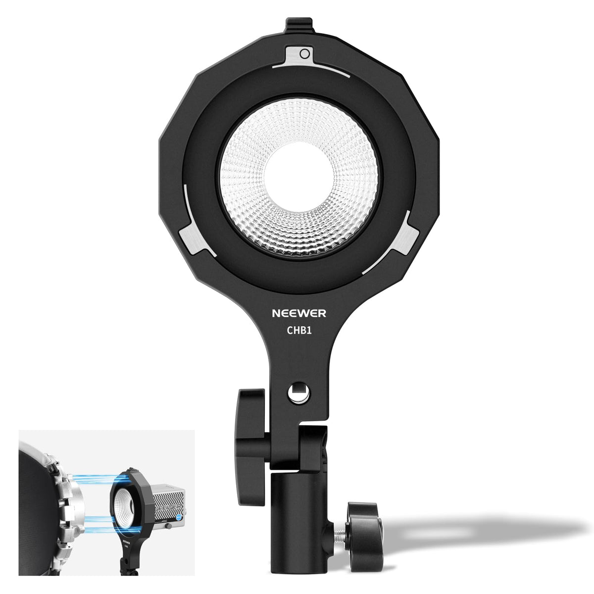 NEEWER Soporte Adaptador Montura Bowens, Anillo Adaptador Mini a Bowens con Rosca Paraguas, Receptor 5/8", Inclinación 180°SOLO para NEEWER HS60B/HS60C Luces Vídeo Foco Portátiles, CHB1