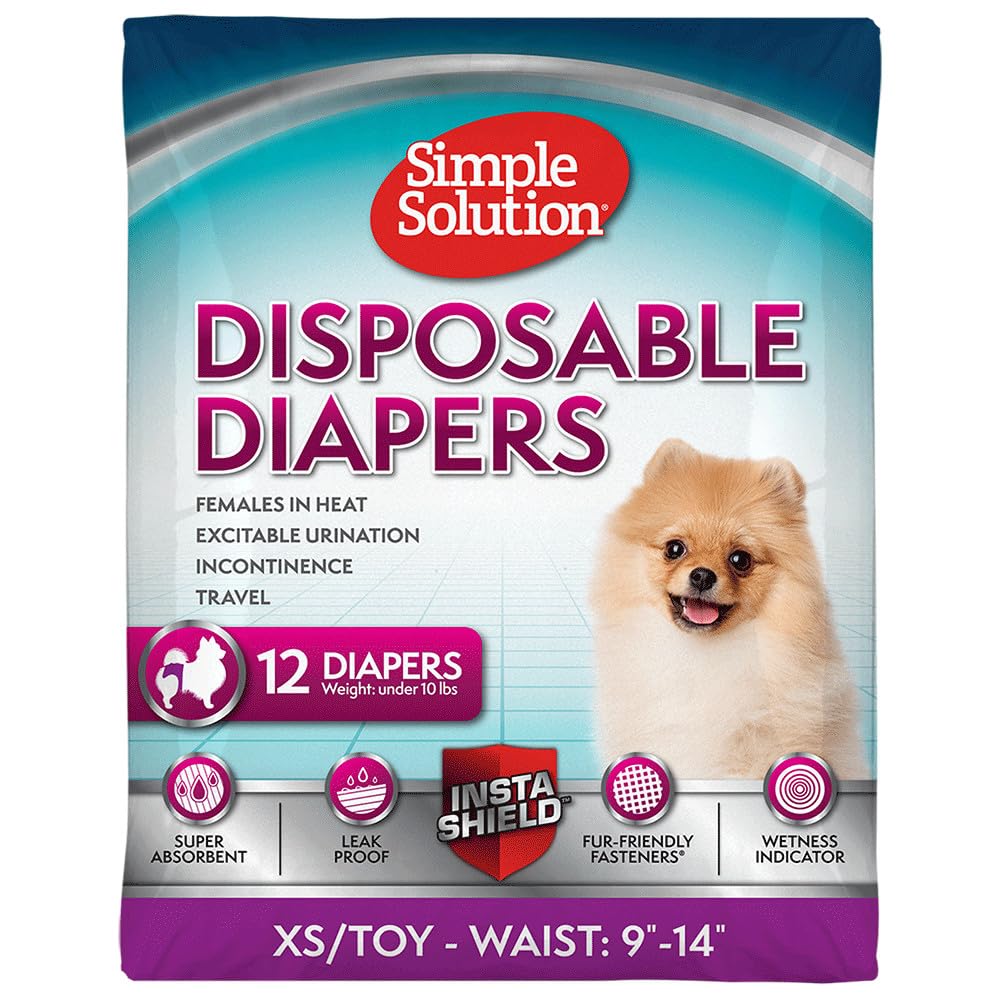 Solución Simple Nuevo Ajuste Verdadero Perro pañales para Perros Hembra ~ Super Absorbente con indicador de Humedad ~ 12 o 30 pañales Desechables para Perro por Paquete, 12 Unidades, XS