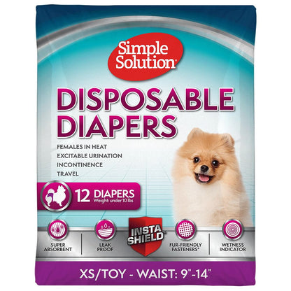 Solución Simple Nuevo Ajuste Verdadero Perro pañales para Perros Hembra ~ Super Absorbente con indicador de Humedad ~ 12 o 30 pañales Desechables para Perro por Paquete, 12 Unidades, XS