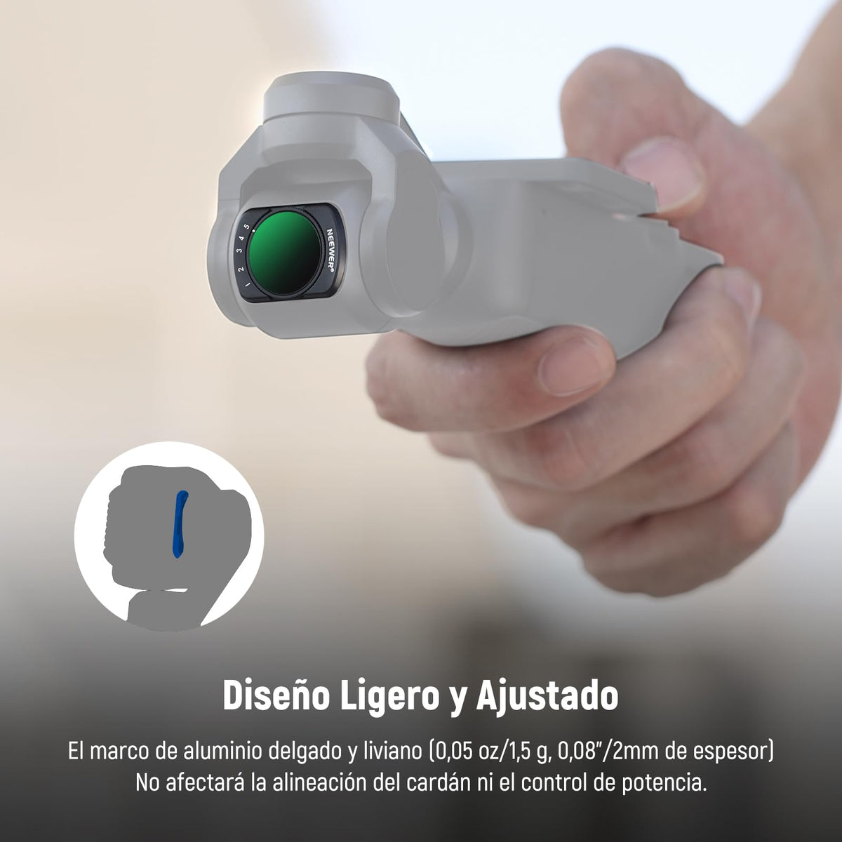 NEEWER Filtro Variable ND2-32 Compatible con dji Osmo Pocket 3,Filtro ND Ajustable Magnético 1-5 Paradas Limitadas,Accesorios Cámara Acción,Vidrio Óptico HD,Incluye 2 Protectores Pantalla LCD,FL-50