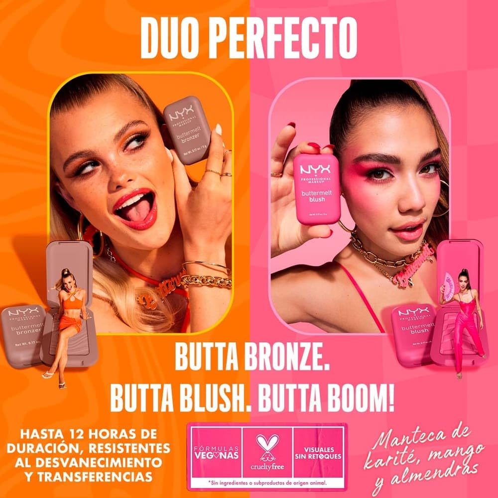 NYX Professional Makeup Buttermelt Blush, rubor en polvo de alta pigmentación, fórmula vegana, manteca de mango, almendra y karité, acabado suave hasta por 12H, 5g – Tono Feeling Butta (Rosa oscuro)