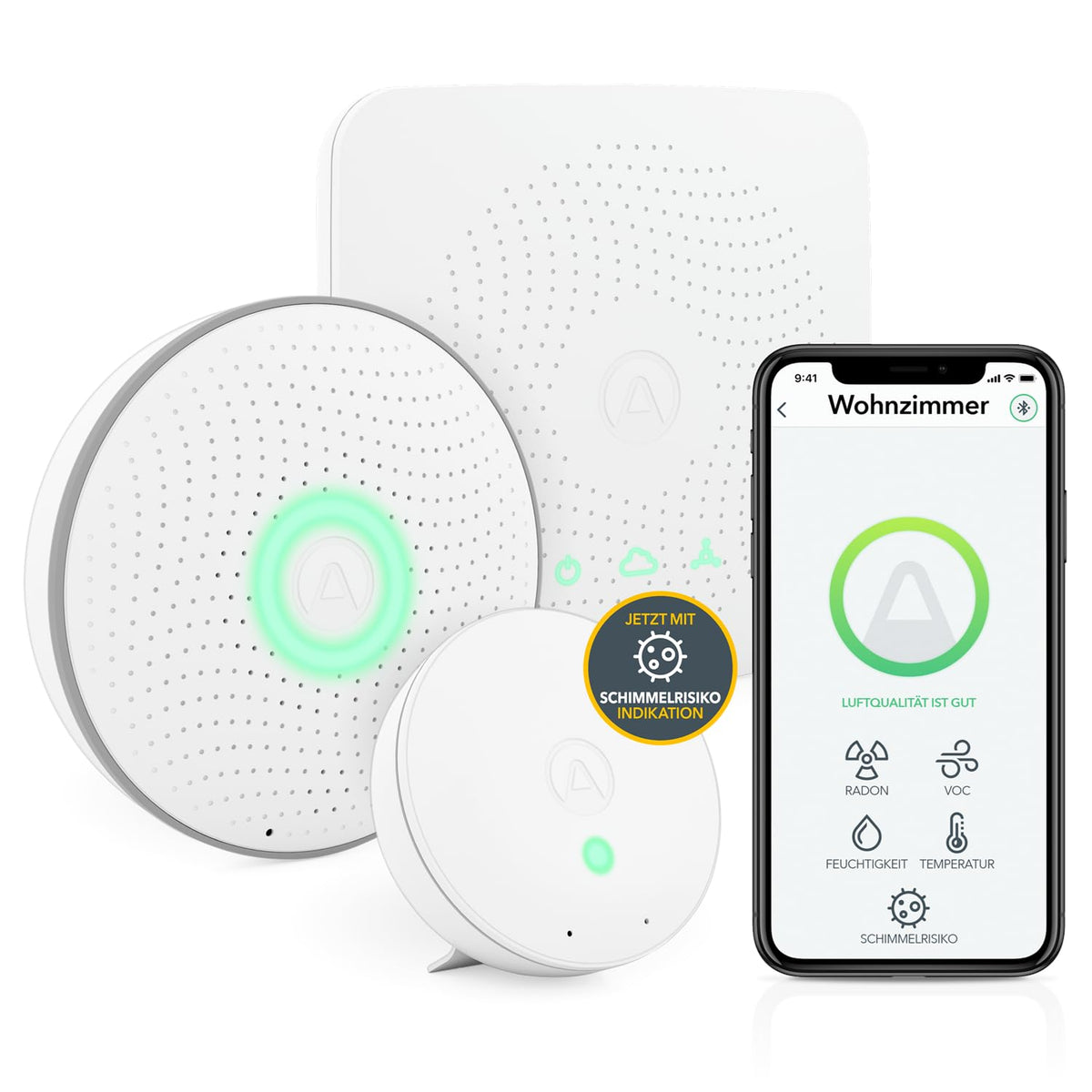 Airthings 4200 Kit de casa, radón, riesgo de moho y sistema de monitoreo de calidad del aire interior, multihabitación