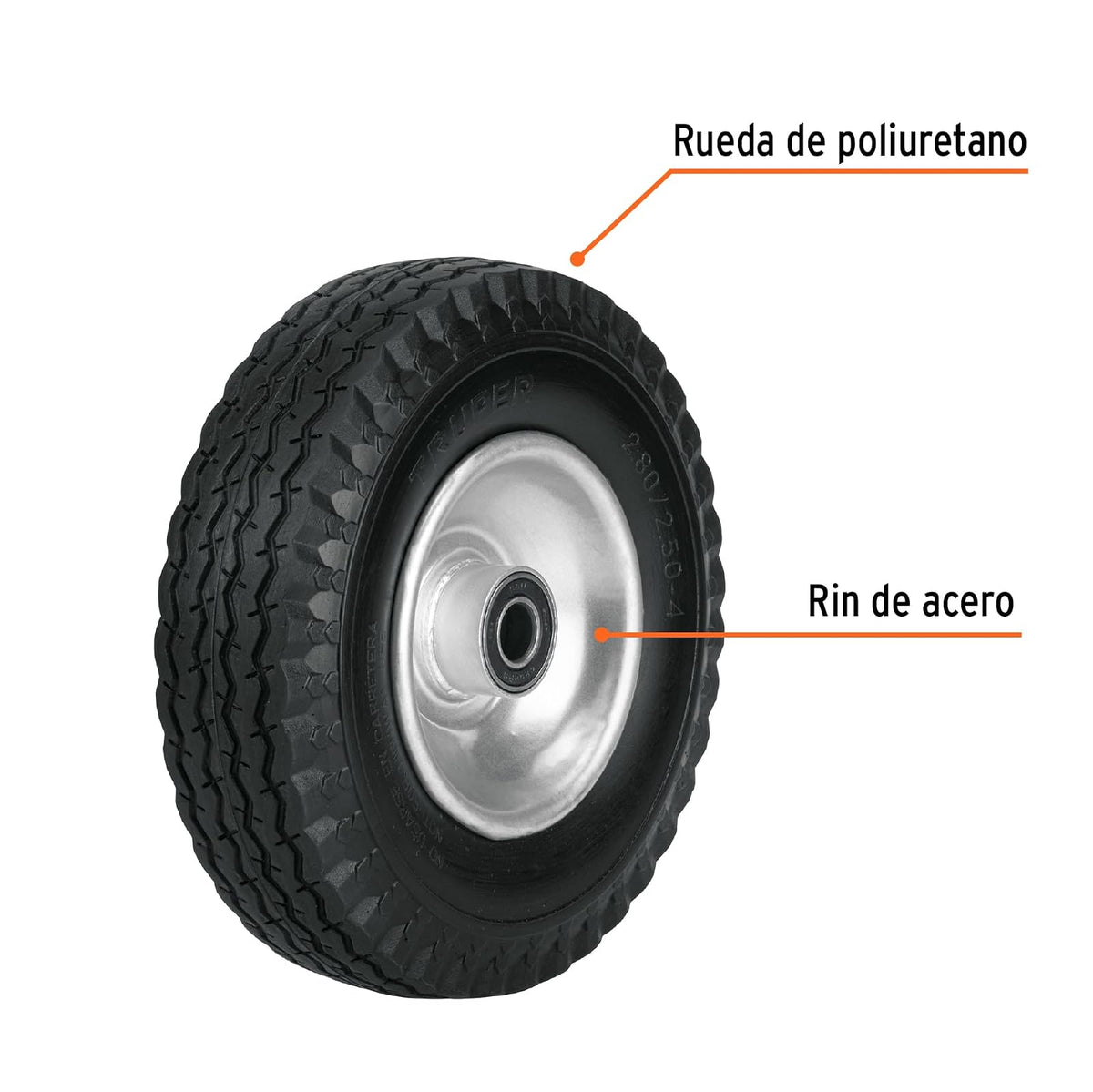 Truper LLX-8C, Rueda imponchable para eje central, 8"
