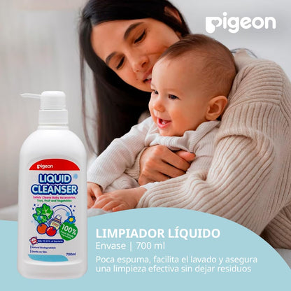 PIGEON | Limpiador Liquido para Biberones Recien Nacido - Tetinas y Accesorios de Bebé | Limpiador Multiusos Frutas y Verduras - Elimina Bacterias | Kit de Viaje Cosas para Bebes Recien Nacidos 700ml