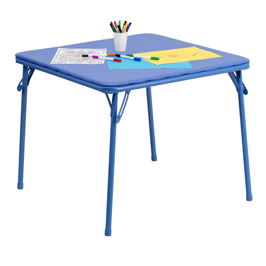 Flash Furniture Kids Blue Folding Table, 24" D x 24" W x 20.25" H | Parte superior acolchada de vinilo, patas de bloqueo con revestimiento de polvo, guardería