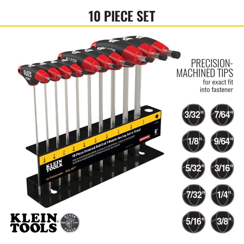 Klein Tools JTH610EB Juego de Llaves Hexagonales Journeyman™ con Mango “T” de 3/32” a 3/8”