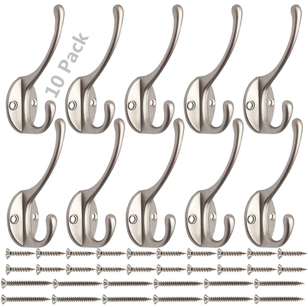 Ganchos Percheros de Pared Vintage | 10 Antiguo Aleaci?n Zinc Montado en la Pared Ganchos para Abrigos con 40 Tornillos, Para Cocina, Ba?o, Dormitorio (Plata)