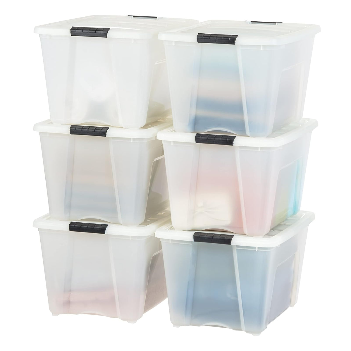 IRIS USA 6 Contenedores de 54 Qt con Tapa, Perla | Oculta el contenido para una apariencia limpia. Ideal para mudanzas, cobijas, ropa y garaje. Diseño anidable. - 51.1 litros - 51.1 L. - 6 Paquete