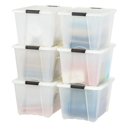 IRIS USA 6 Contenedores de 54 Qt con Tapa, Perla | Oculta el contenido para una apariencia limpia. Ideal para mudanzas, cobijas, ropa y garaje. Diseño anidable. - 51.1 litros - 51.1 L. - 6 Paquete