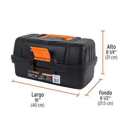 Truper CPE-16N, Caja para pesca fabricada en polipropileno, 16", negro