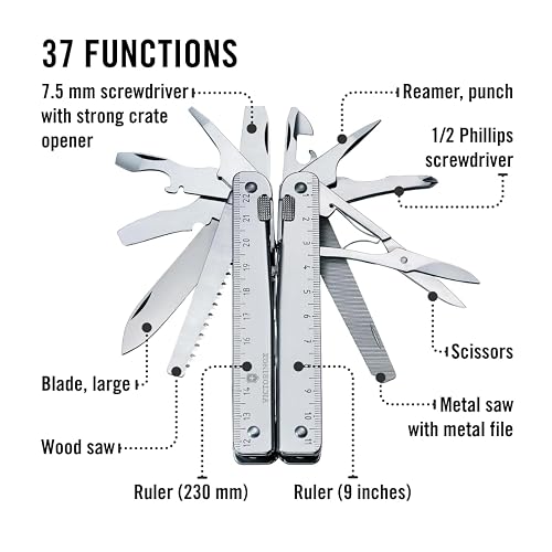 Victorinox Swisstool Plus con Funda de Piel, Plata, 38 Usos