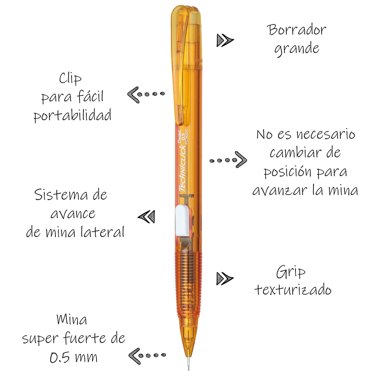 Pentel de México PD105RDBP4-M Techniclick Rd Portaminas Av.Lat. 0.5 mm, pack of/paquete de 1