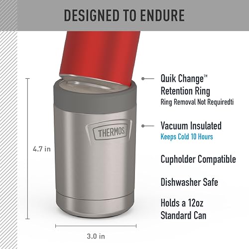 THERMOS ICON SERIES, aislante para latas de bebidas, 12 onzas, acero inoxidable mate, aislado al aspiradora