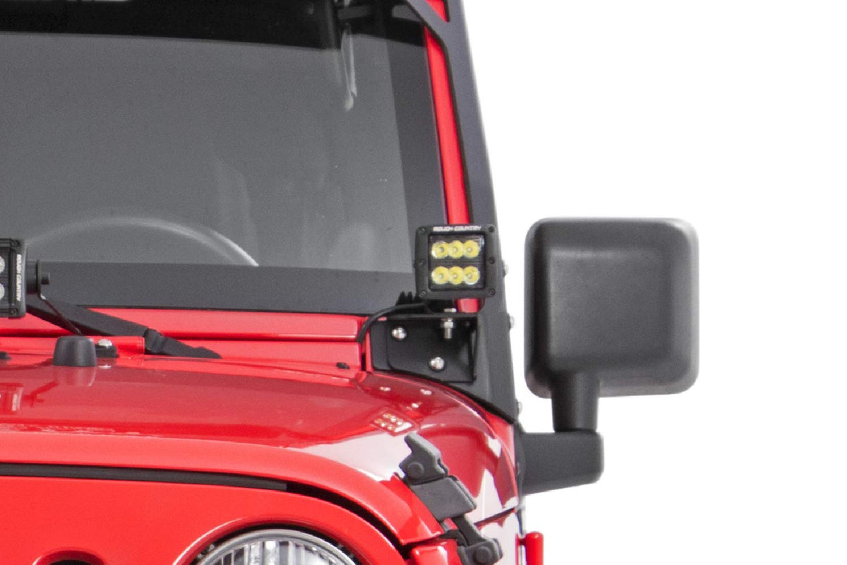 Rough Country - Soportes de luz inferior para parabrisas 07-18 Jeep Wrangler JK - 70044, negro