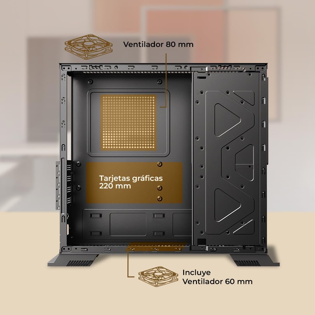 Acteck AC-943079 Gabinete Mini Torre Slim Onex GS455/Max MB Micro ATX/Fuente SFX 500 W/12.7 L/ 3X USB 2.0 + 1 USB 3.0 + 1 USB Tipo C 3.0 + 1x Mic + 1x Audio/Lector de Tarjetas SD/Full Metalico